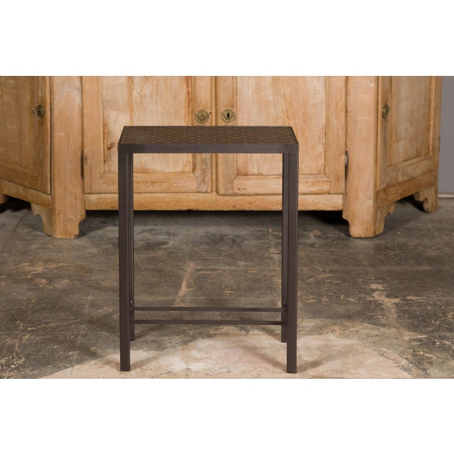 Early 21st Century Narrow Side Table with Louis Vuitton Leather Top and Custom Metal Stand For Sale - Image 5 of 11