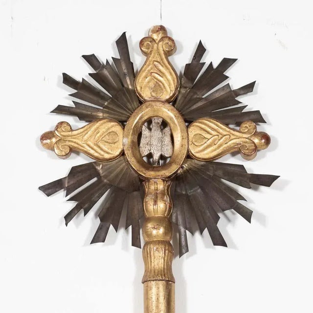 1 French Baroque Style Hand Carved Giltwood Processional Cross For Sale - Image 9 of 13