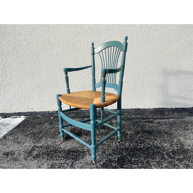 1980s Set of Eight Country French Wheat Sheaf Back Chairs, Rush For Sale In Miami - Image 6 of 17