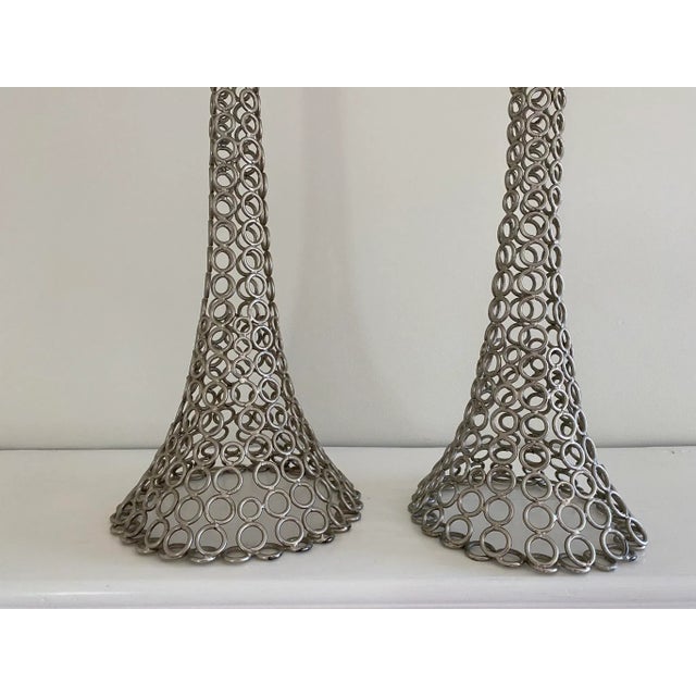 Mid-Century Modern Pair of Mid Century Modern Tall Candlestick Holders Metal Art For Sale - Image 3 of 6