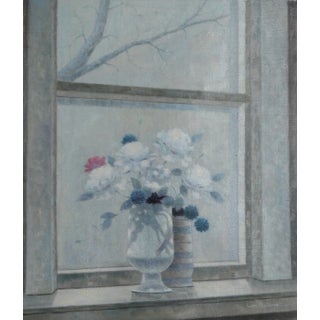 Vase of Flowers 16, Les Bullene Oil on Canvas, Signed Lower Right For Sale