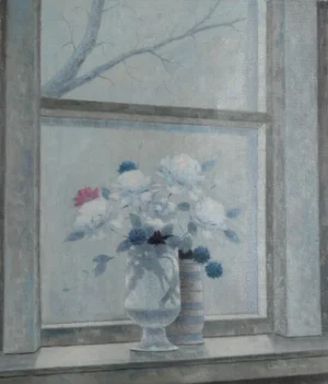 Vase of Flowers 16, Les Bullene Oil on Canvas, Signed Lower Right