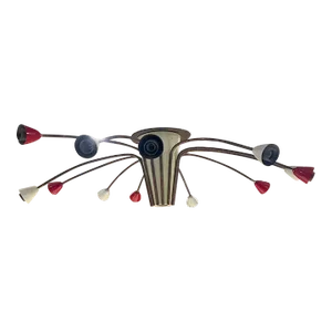 1960s Stilnovo Twelve Arm Red White Sputnik Chandelier Italy
