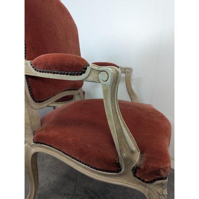 Louis XV Red Cabriolet Armchairs, Set of 2 For Sale - Image 6 of 7
