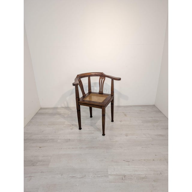 Art Nouveau Corner Oak Armchair with Raffia, 1920s For Sale - Image 4 of 15