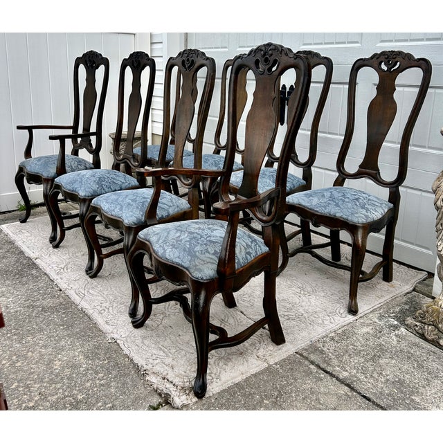 Vtg. Set of Eight Carved Italian Provincail Dining Chairs in a Walnut Finish For Sale - Image 4 of 15