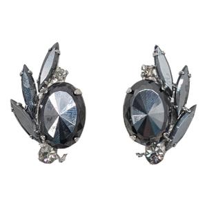Vintage Delizza & Elster Rhodium Plated Faux-Hematite Clip Earrings-2 Pieces
