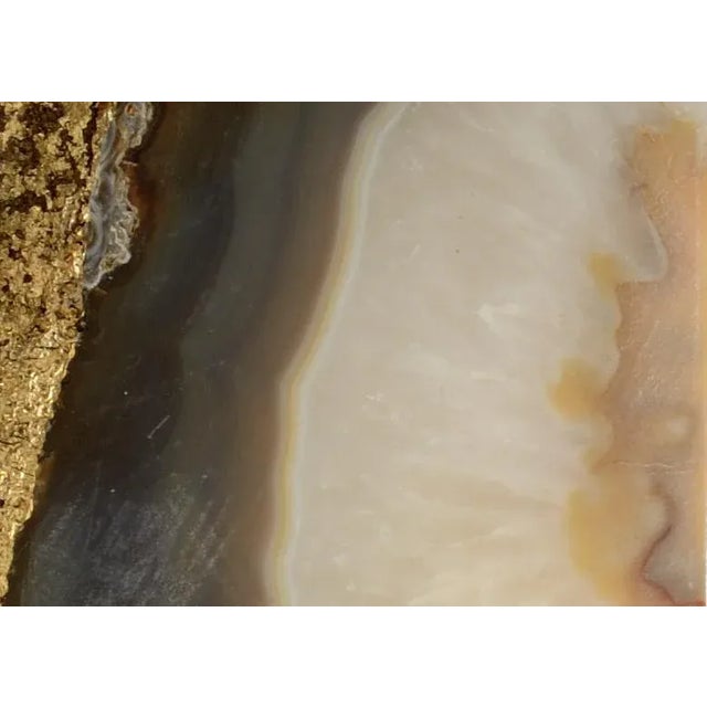 Natural agate edged with metallic gold paint on crystal base-agate color may vary