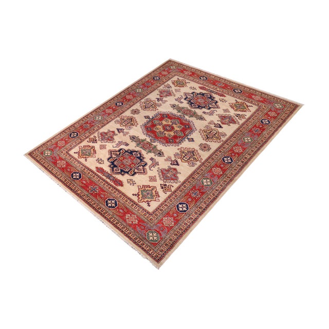 Shabby Chic Shabby Chic Tribal Super Kazak Ivory/Red Wool Rug - 8'9'' X 11'8'' For Sale - Image 3 of 10