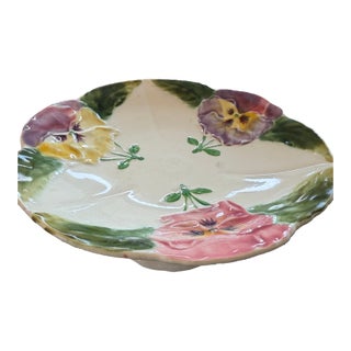 19th Century French Majolica Pansy Footed Compote by Choisy-Le-Roi (H. Boulenger & Cie) For Sale