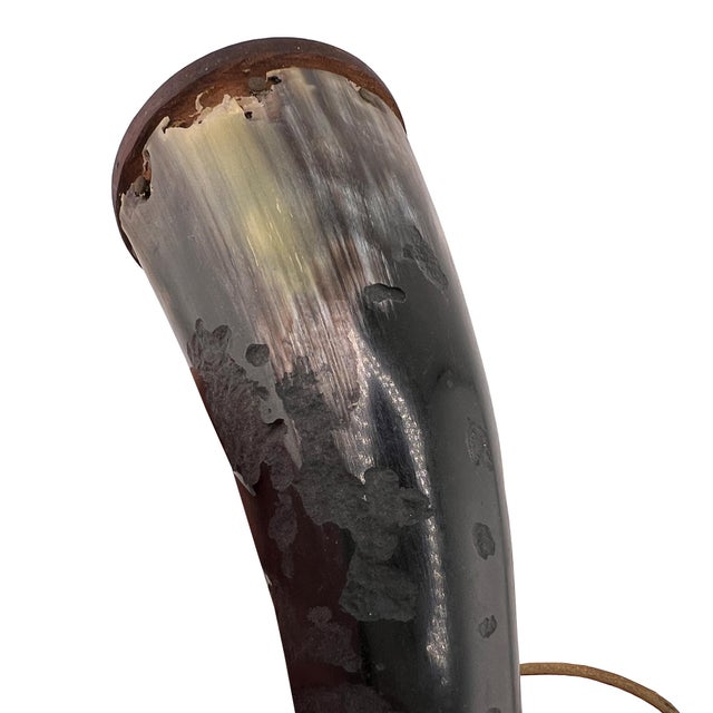 American 19th Century Powder Horn Flask With Brass Fittings and Leather Strap For Sale - Image 3 of 7