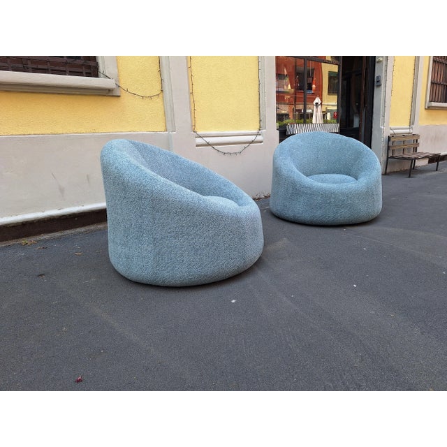 2000 - 2009 Set of Vintage Tub Chairs in Light Blue Bouclé Fabric, 2000s For Sale - Image 5 of 13