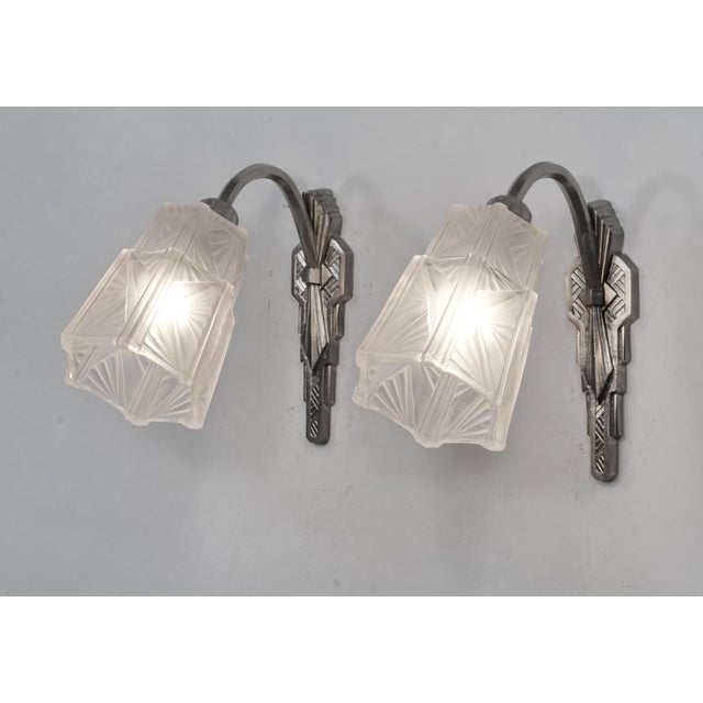 Art Deco French Art Deco Wall Sconces by Etablissements Jean Gauthier 1930 France - A Pair For Sale - Image 3 of 9