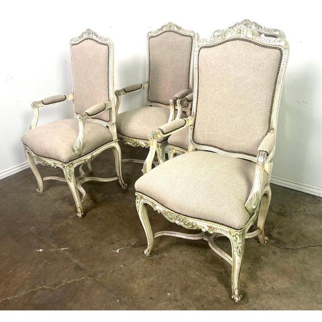 French Set of Four French Louis XV Painted Dining C. 1900 For Sale - Image 3 of 18