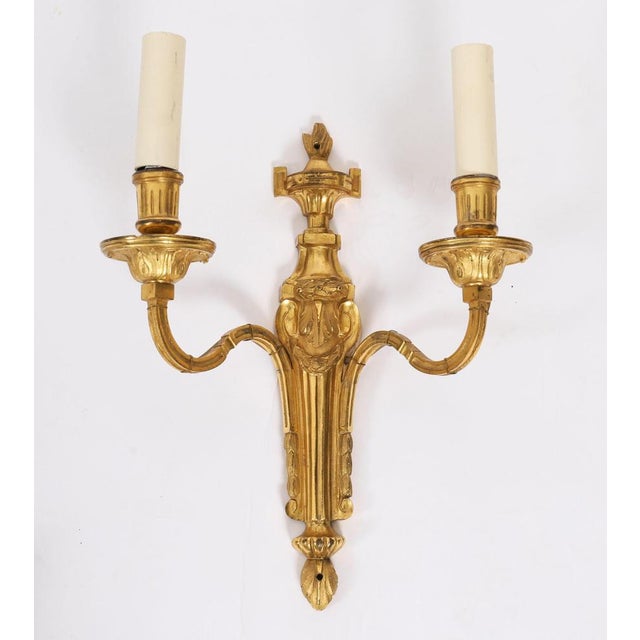 Antique French Louis Revival Three-Branch Ormolu Wall Lights, 1880, Set of 4 For Sale - Image 4 of 10
