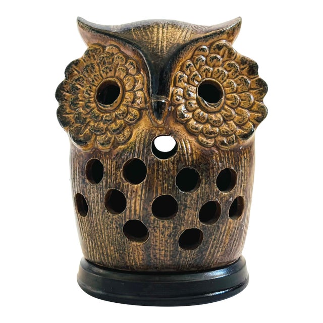 Mid Century Pottery Owl Votive Candle Holder For Sale
