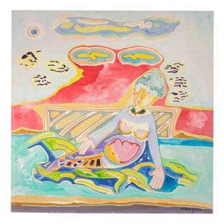 Luciano Schifano, On the Sofa, Oil Painting, 1988 For Sale
