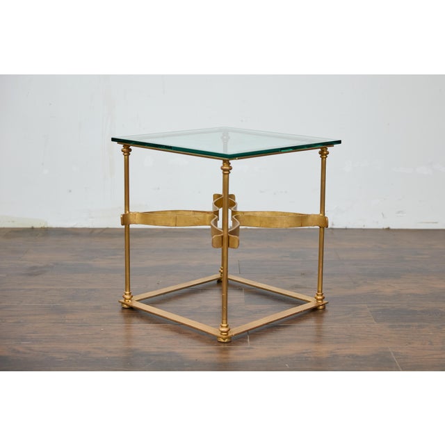 Midcentury Italian Gilt Metal Cocktail Table - Glass Top and Star Stretcher For Sale - Image 9 of 12