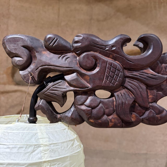 Vintage Chinese Chinoiserie Hand-Carved Hardwood Floor Lamp For Sale - Image 4 of 8