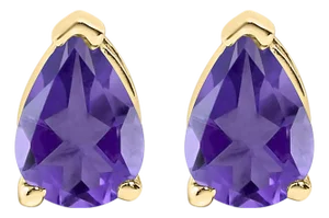 14K Yellow Gold 6x4MM Pear Shaped Purple Amethyst Solitaire Stud Earrings