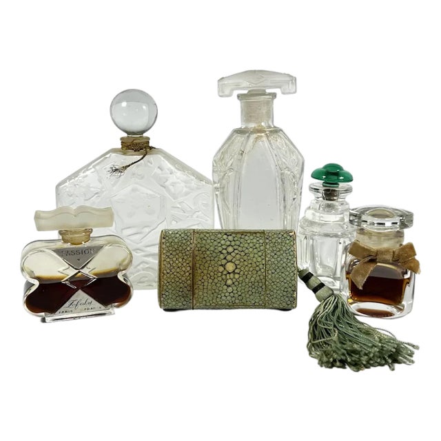 Vintage French Perfume Bottle Collection: Art Deco Glass For Sale