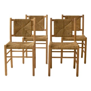French Rope and Oak Dining Chairs, Set of 4, 1970s For Sale