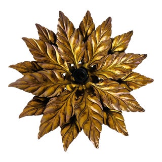 Golden Florentine Flower Shape Flushmount by Hans Kögl, Germany, 1970s For Sale