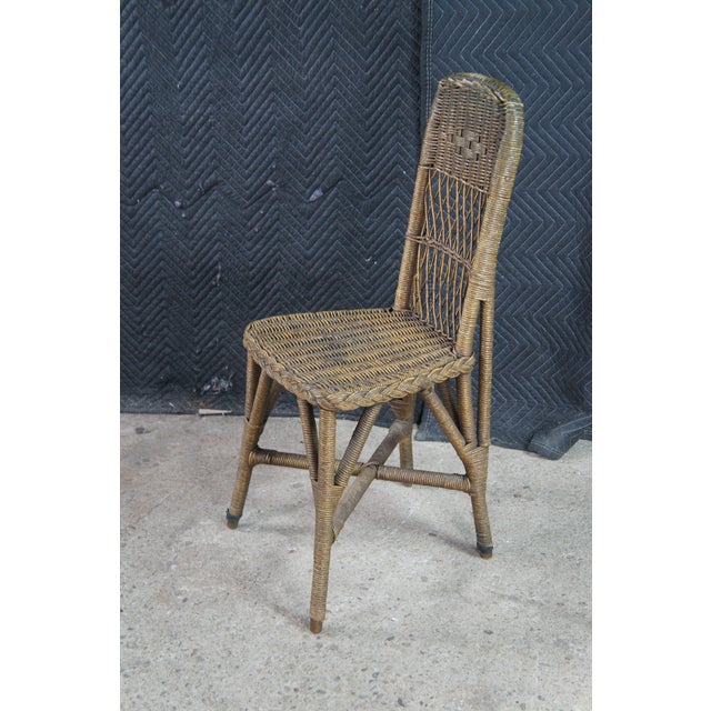 Vintage Wicker Rattan Bookcase Writing Desk & Chair Attributed to Heywood Wakefield For Sale - Image 10 of 13