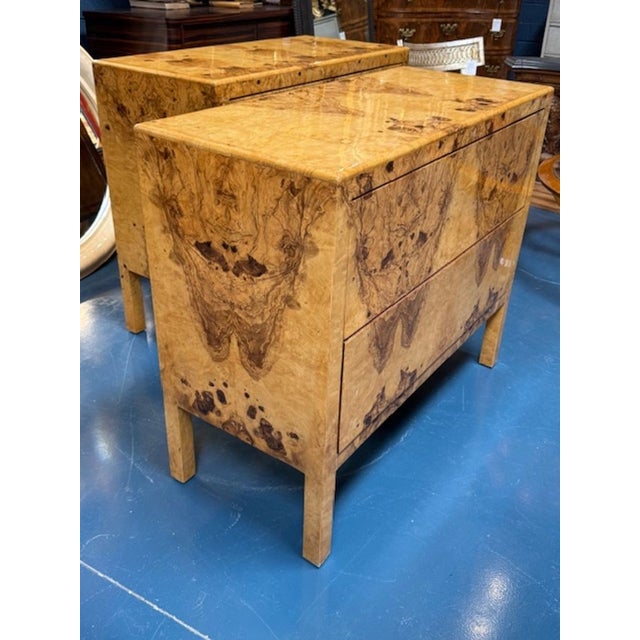 Modern Burl Walnut Matched Grain Veneer Commodes For Sale - Image 4 of 5