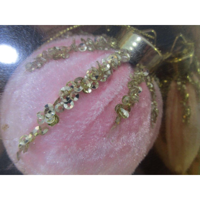 Textile Pink Velvet Christmas Ornaments Gold Sequin Accents in Original Box a Set of Six For Sale - Image 7 of 8