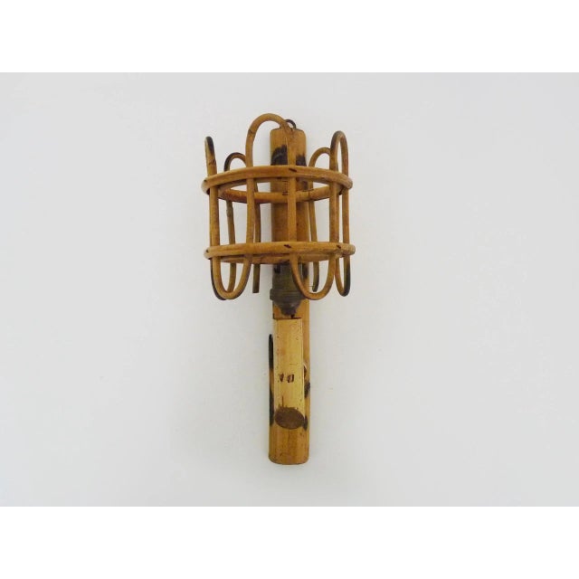 Bamboo Rattan Lantern Wall Light, 1950s For Sale - Image 9 of 9