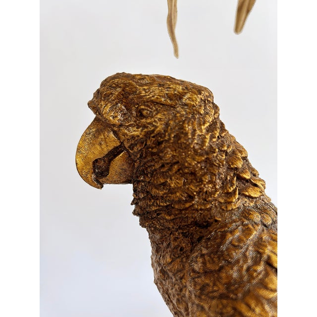 Late 20th Century Late 20th Century Palm Beach Chic Brass Macaw Parrot Tole Palm Tree Lamp For Sale - Image 5 of 11