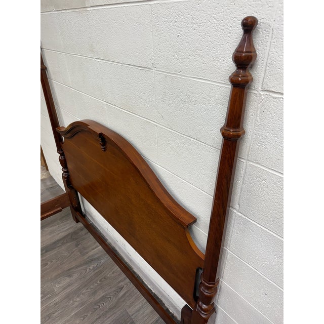 Wood Vintage Convertible Queen or Full Size Colonial Revival Oak Four Poster Bed For Sale - Image 7 of 13