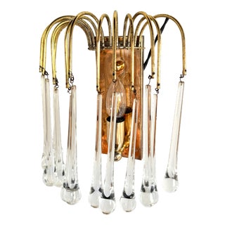 Teardrop Wall Lamp with 13 Clear Murano Glass Drops, 1970s For Sale