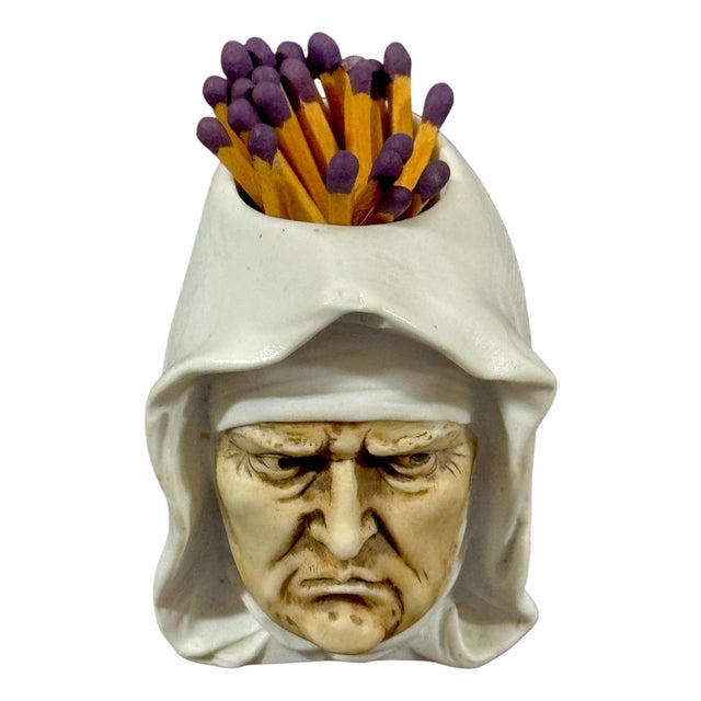 Rare German Porcelain Figural Matchstrike Frowning Nun, Atrib. Schafer & Vater For Sale