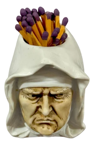 Rare German Porcelain Figural Matchstrike Frowning Nun, Atrib. Schafer & Vater