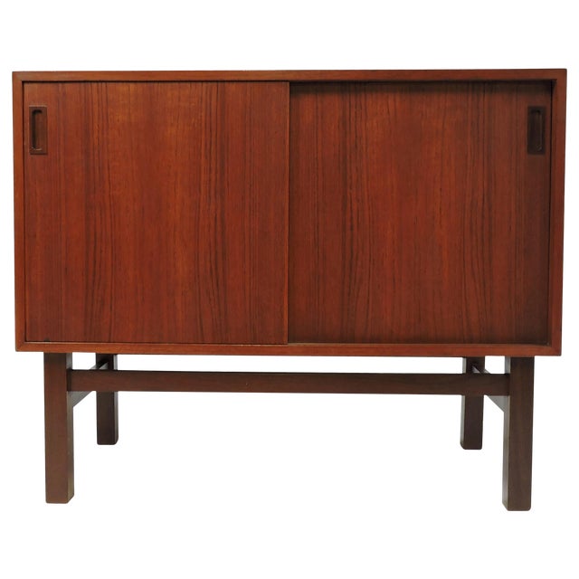Danish Modern Small Teak and Rosewood Sliding Door Credenza