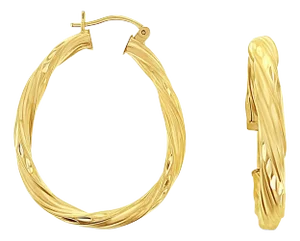 Twisted Diamond Cut Gold Hoops 14k Yellow Gold, 2 Pieces