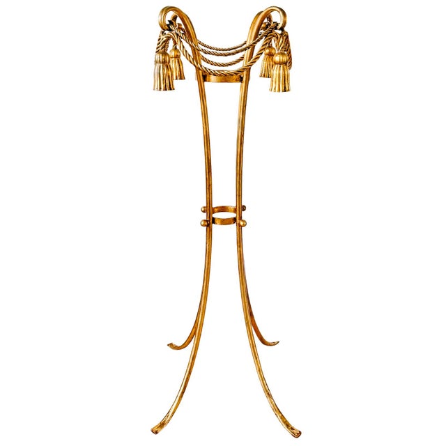 Metal 1960 Italian Florentine Gilt Metal Rope and Tassel Plant Stands - A Pair For Sale - Image 7 of 11