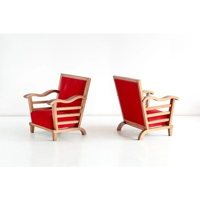 Set of French Oak & Elm Armchairs by Marguerite Dubuisson, 1947 For Sale - Image 6 of 10