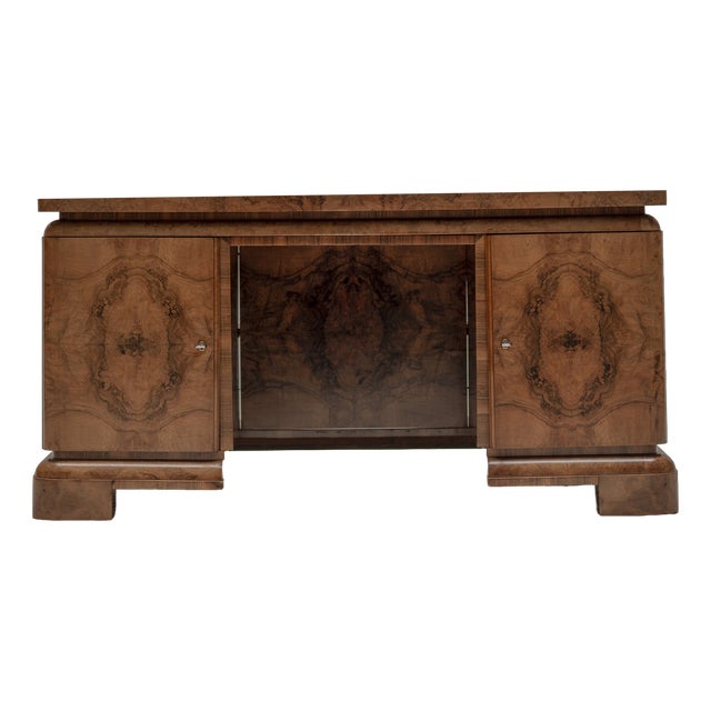 Burlwood Desk or Center Table, 1940s For Sale