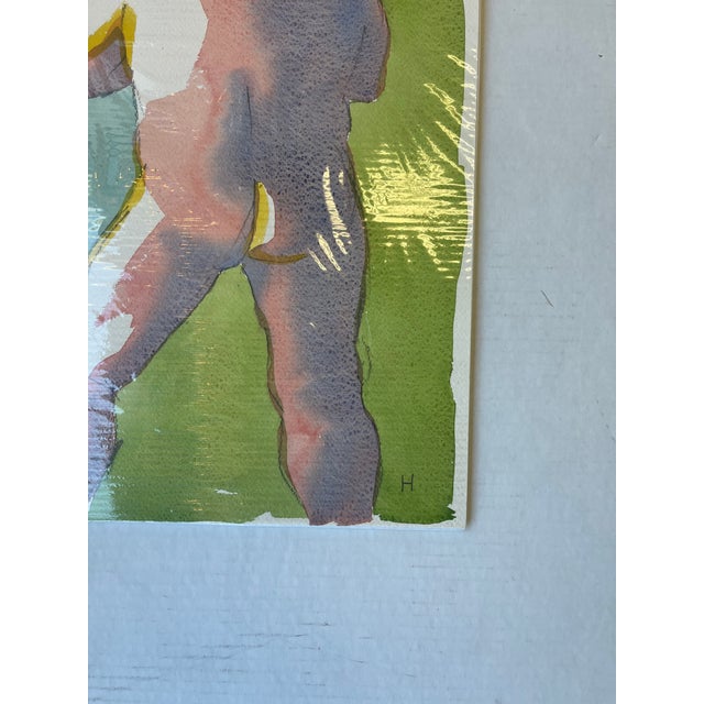 Contemporary Figurative Watercolor Painting Signed "H” Model Identified as Peter 2016. For Sale - Image 4 of 5