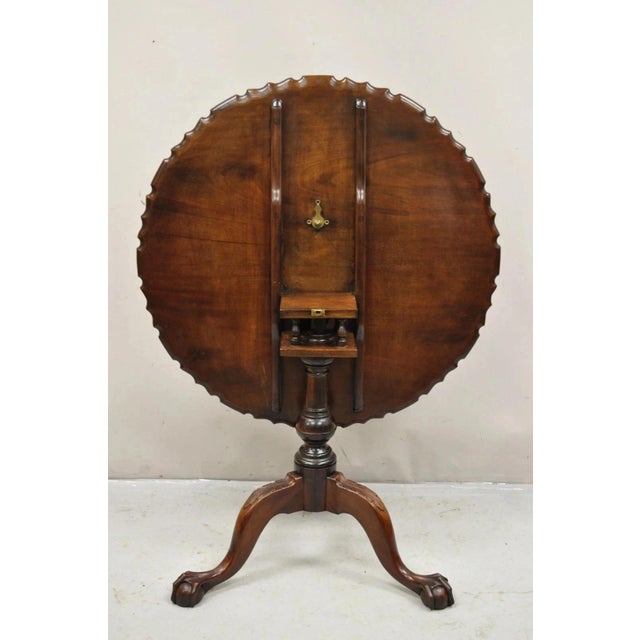 Antique Georgian Chippendale Pie Crust Mahogany Ball and Claw Tilt Top Table For Sale - Image 9 of 12