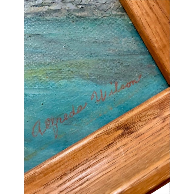 Signed 1930s River Landscape Fine Art Oil Painting / 1930s Small Townscape Wall Art For Sale - Image 9 of 10