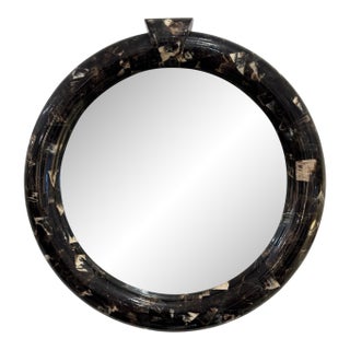 Vintage 1970s Bone & Horn Round Tessellated Mirror For Sale