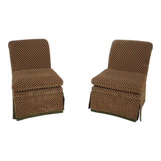 Pair Baker Upholstered Rolled Back Slipper Chairs For Sale