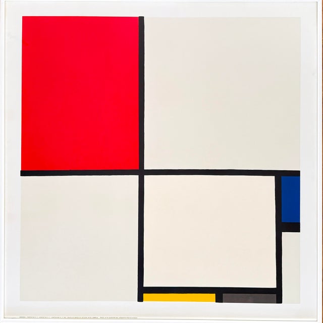 A vintage screen print after piet mondrian’s composition no. Iii, with red, blue, yellow, and black (1929), published by...