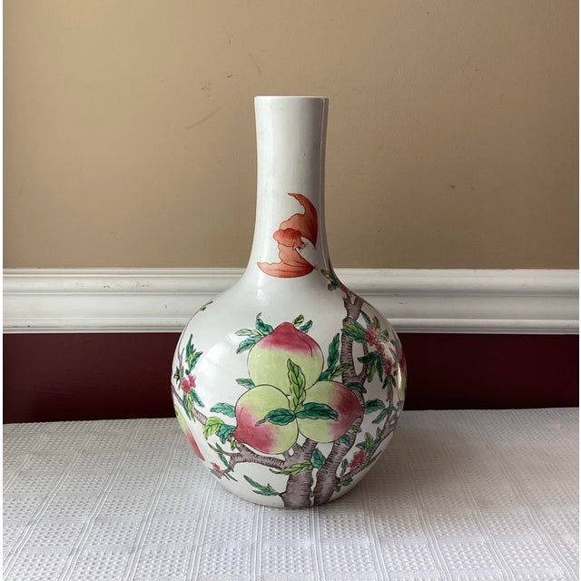 VTG Chinese Famille-Rose Peach & Bat Design Porcelain Vase 14" T. For Sale In Washington DC - Image 6 of 10
