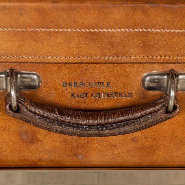 Brown English Leather Trunk on Metal Stand, 1910s For Sale - Image 8 of 18