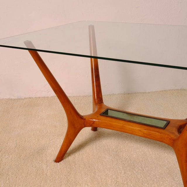 Brown Coffee Table with a Glass Top, Italy, 1950s For Sale - Image 8 of 16